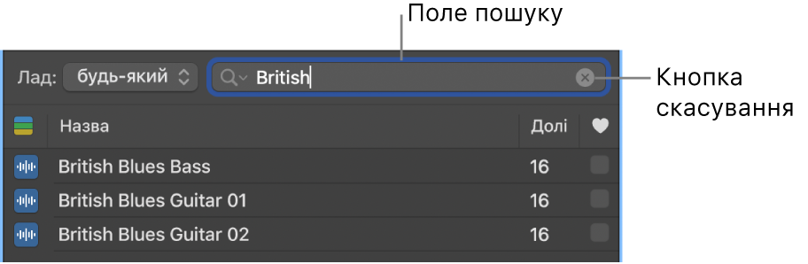 Поле пошуку в Оглядачі петель.