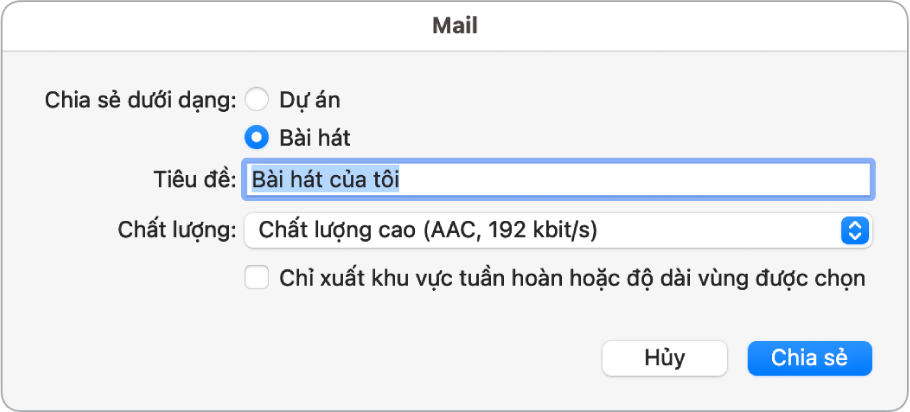 Hộp thoại Mail Drop.