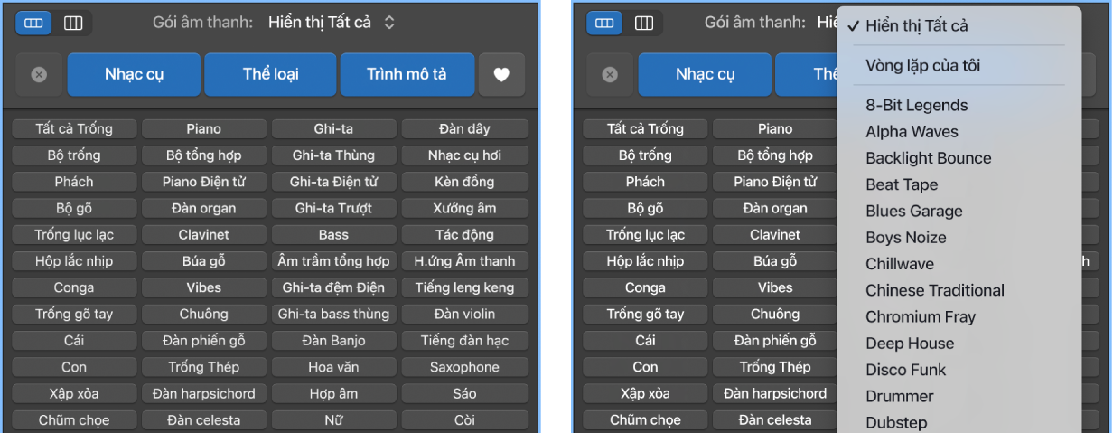 Đang hiển thị menu bật lên Vòng lặp đang mở.
