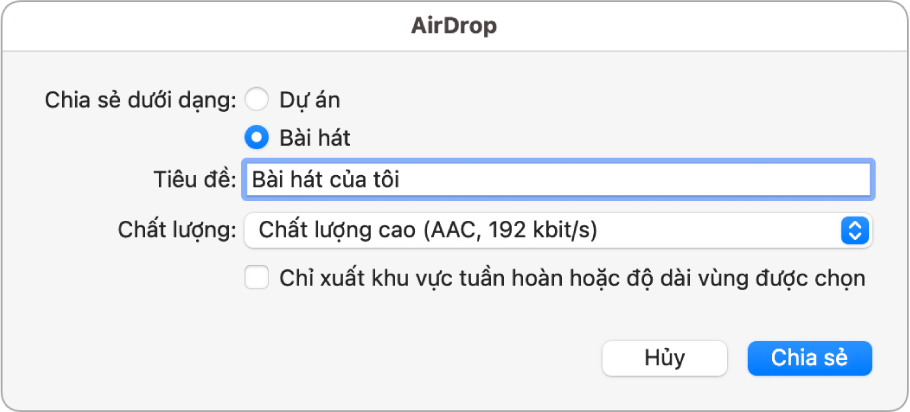 Hộp thoại AirDrop.