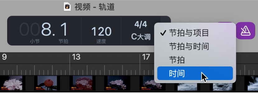 控制条中的 LCD,正在选取时间格式。