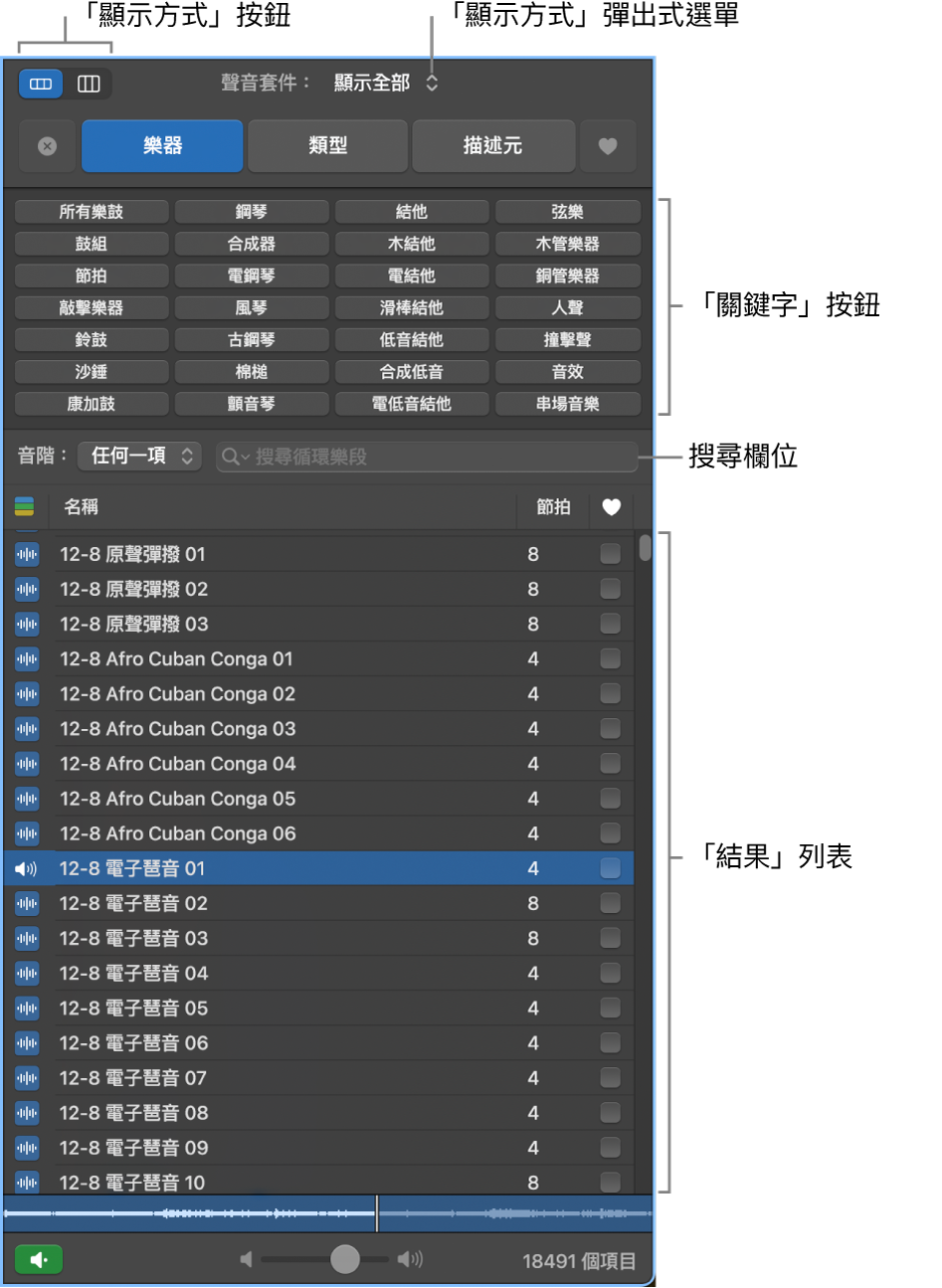 循環樂段瀏覽器。