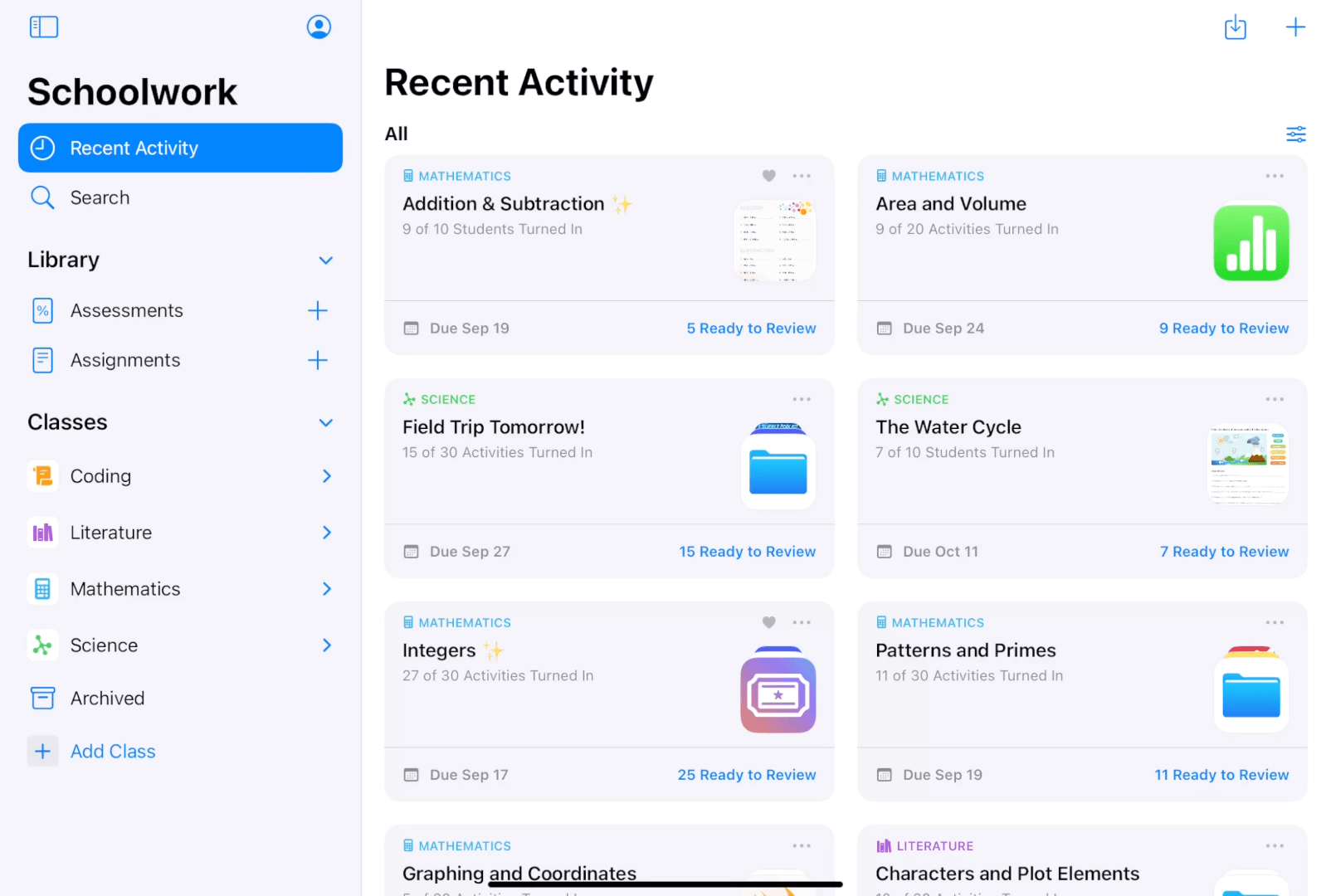 A sample GIF file showing how to view assessment results in Schoolwork.