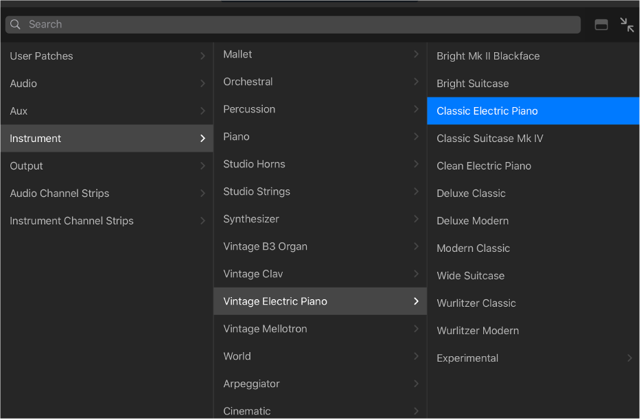 Figure. Library showing patch category and patch selected.