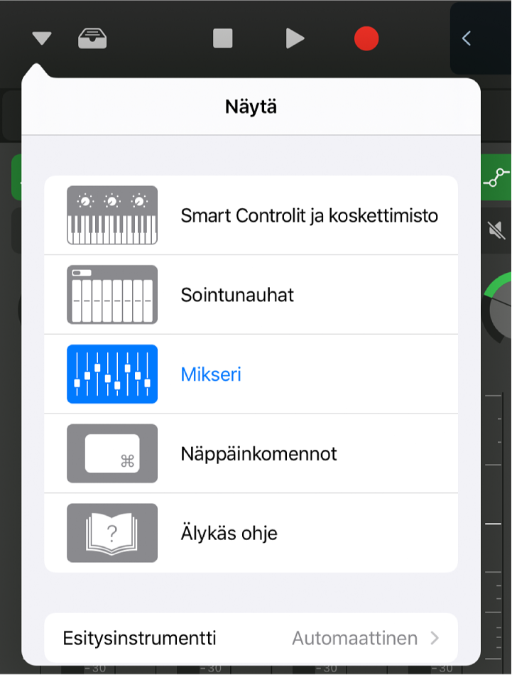 Kuva. Näytä-ponnahdusvalikko.