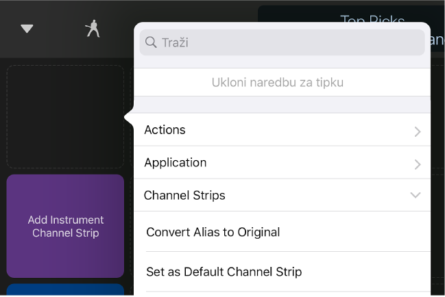 Slika. Skočni izbornik Naredbe tipki.
