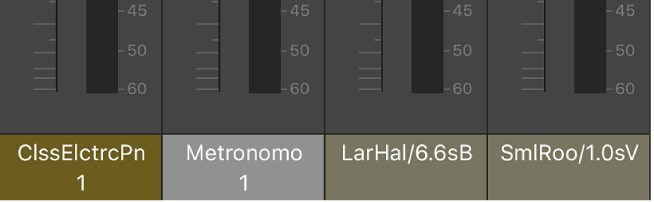 Figura. La parte inferiore delle channel strip che mostra il nome e il numero.