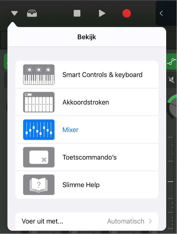Afbeelding. Pop‑upmenu'Weergave'.