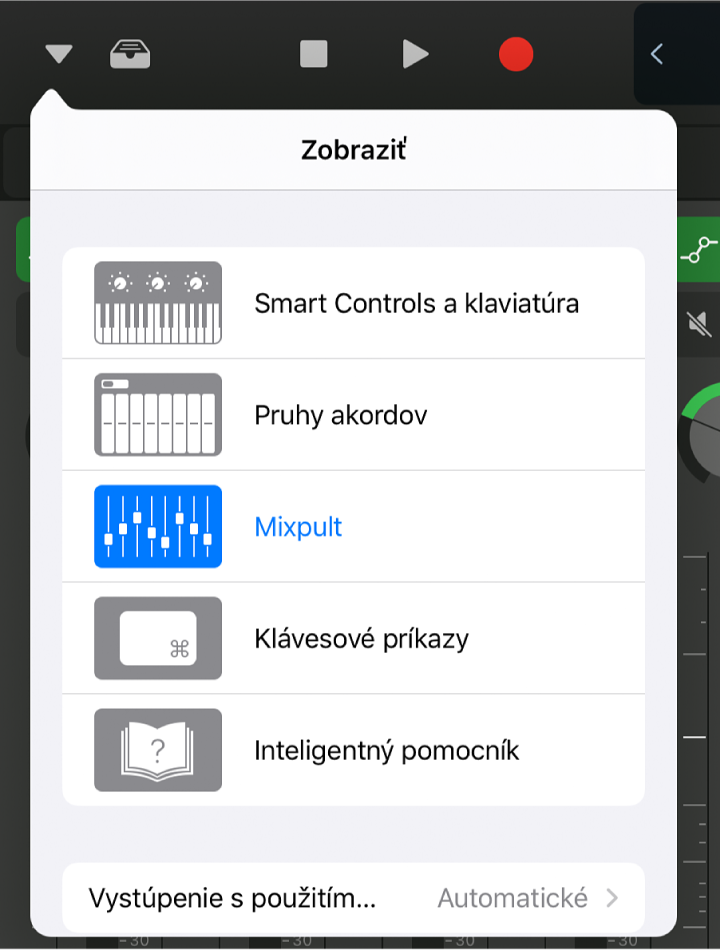 Obrázok. Vyskakovacie menu Zobrazenie.