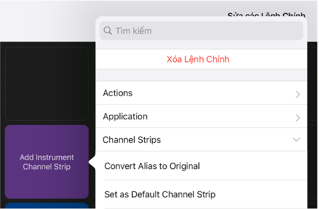Hình. Menu bật lên Lệnh chính.