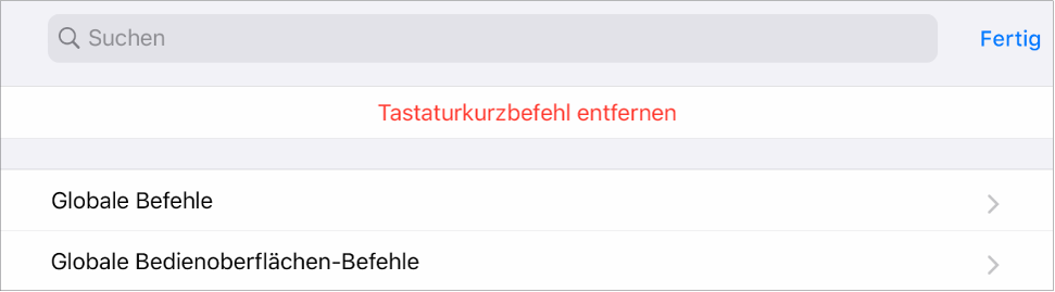 Abbildung. Bereich „Tastaturkurzbefehle“.