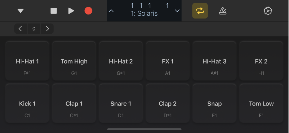 Abbildung. Drum-Pads im Vollbildmodus.