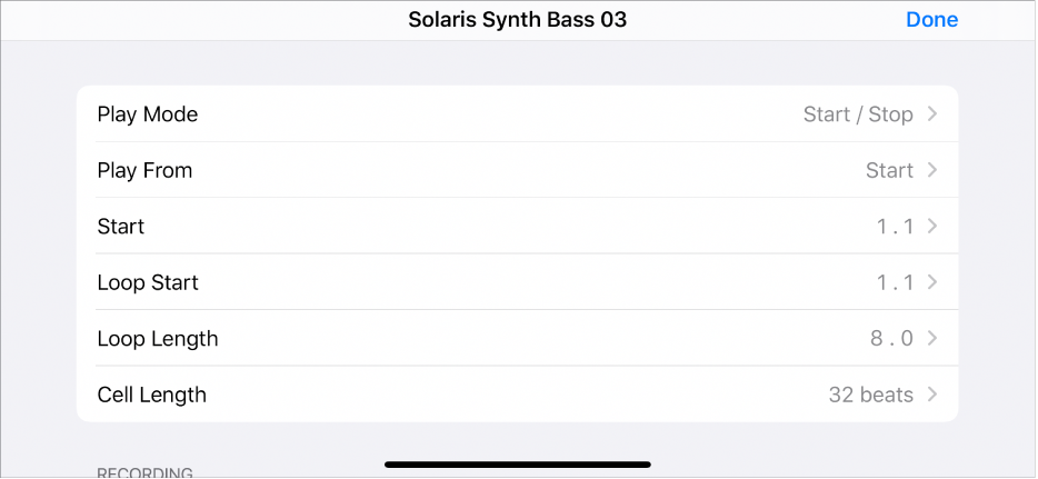 Cell Settings menu.