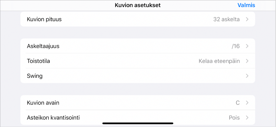 Kuvion asetukset -valikko.