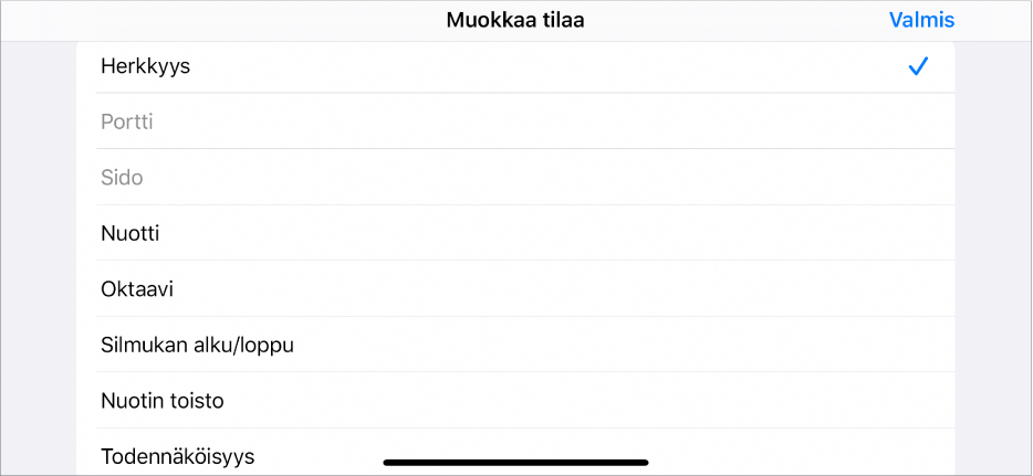 Alarivi, jossa näkyy muokkaustilavalikko.