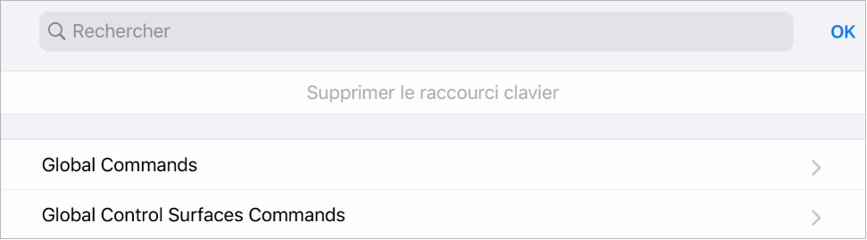 Figure. Feuille Raccourcis clavier.
