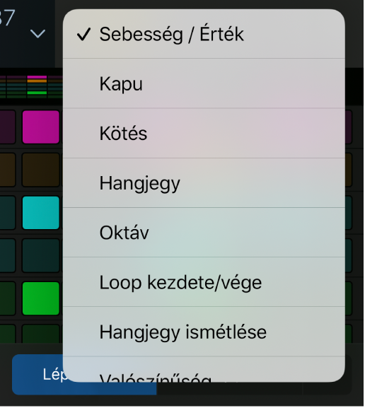 A Szerkesztési mód kiválasztója a megnyitott menüvel és a szerkesztési módokkal.
