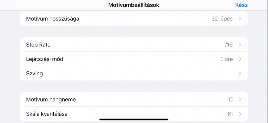 A Mintabeállítások menü.
