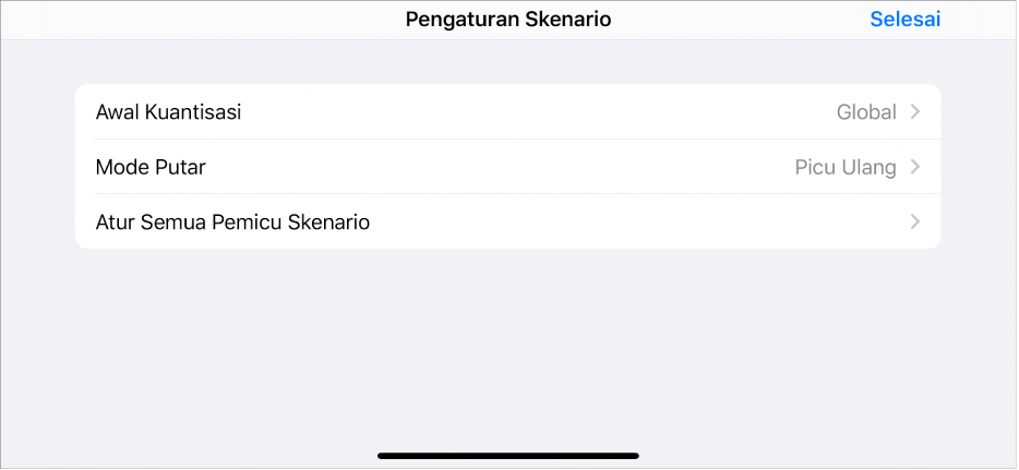 Menu Pengaturan skenario.