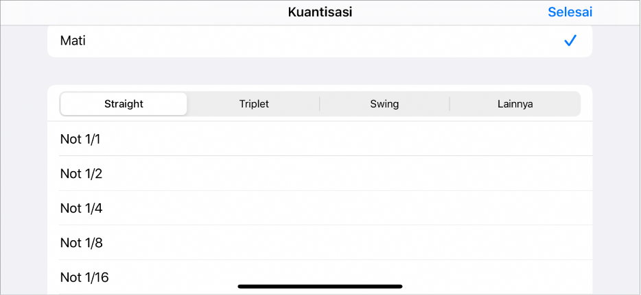 Menu Kuantisasi sel.