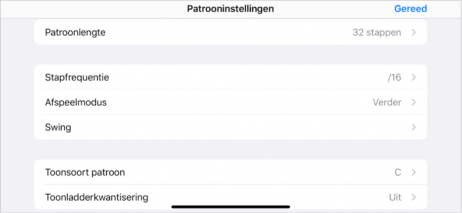 Het menu 'Patrooninstellingen'.