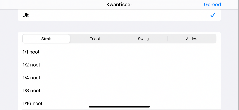 Menu voor kwantiseren van cellen.