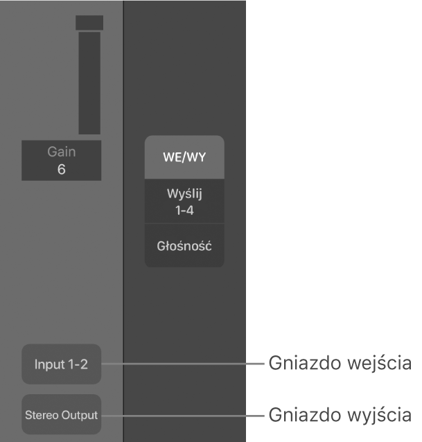 Ilustracja. Dymki pokazujące miejsce na wejście i miejsce na wyjście.