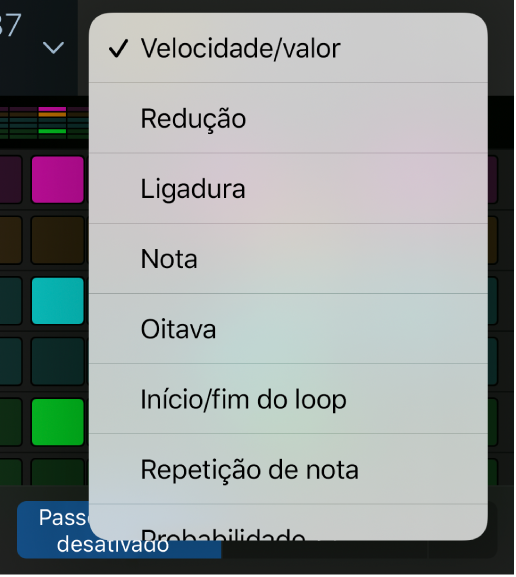 Seletor do modo de edição com o menu aberto, a mostrar os modos de edição.