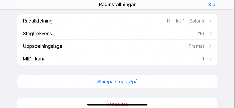 Menyn Radinställningar.