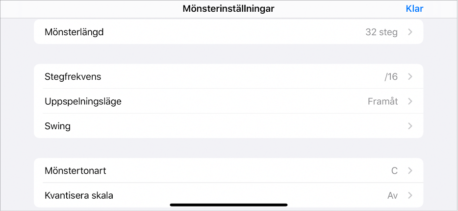 Menyn Mönsterinställningar.