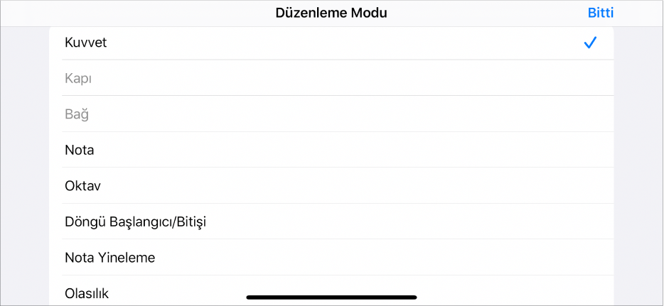 Alt satır, Düzenleme Modu menüsünü gösteriyor.