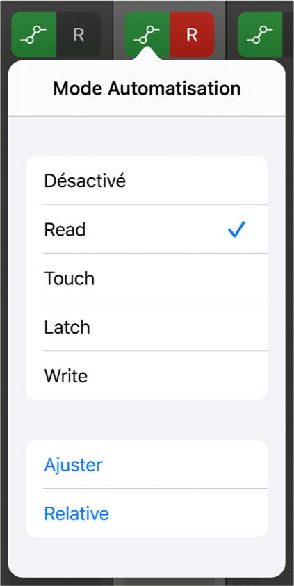 Figure. Menu contextuel Mode Automatisation.