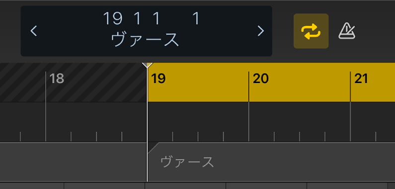 図。マーカーと対応する黄色いサイクル範囲。