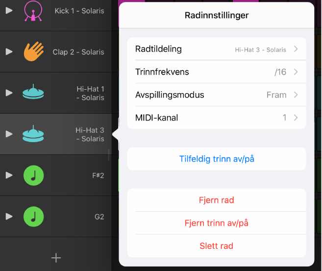 Radinnstillinger-meny.