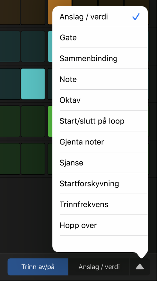 Redigeringsmodusvelger med menyen åpen, som viser redigeringsmoduser.