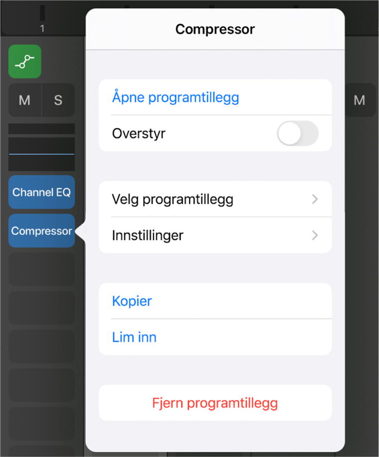 Figur. Viser Compressor-lokalmenyen.