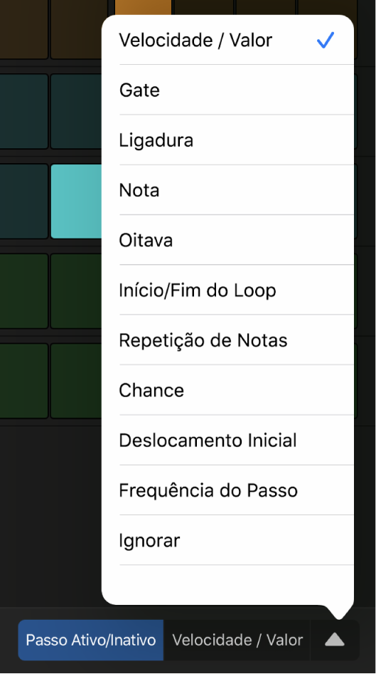O seletor de Modo de Edição com o menu aberto, mostrando os modos de edição.
