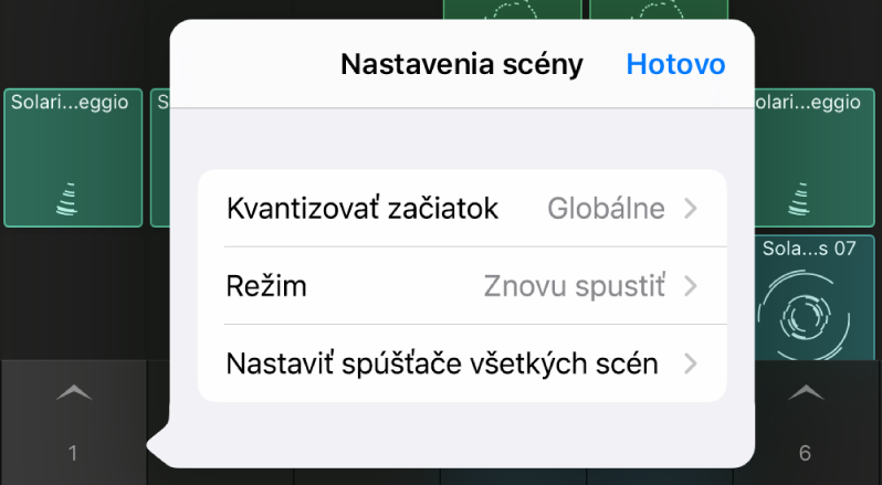 Menu nastavení scény.