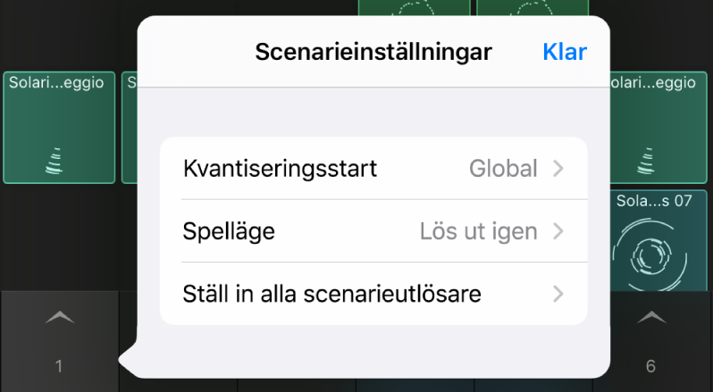 Scenarieinställningsmenyn.