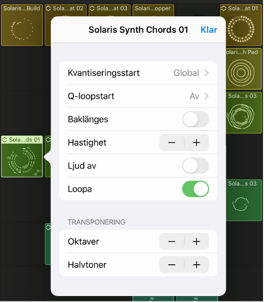 Celluppspelningsmenyn.
