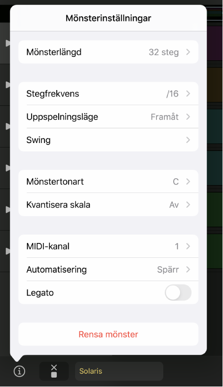Menyn Mönsterinställningar.