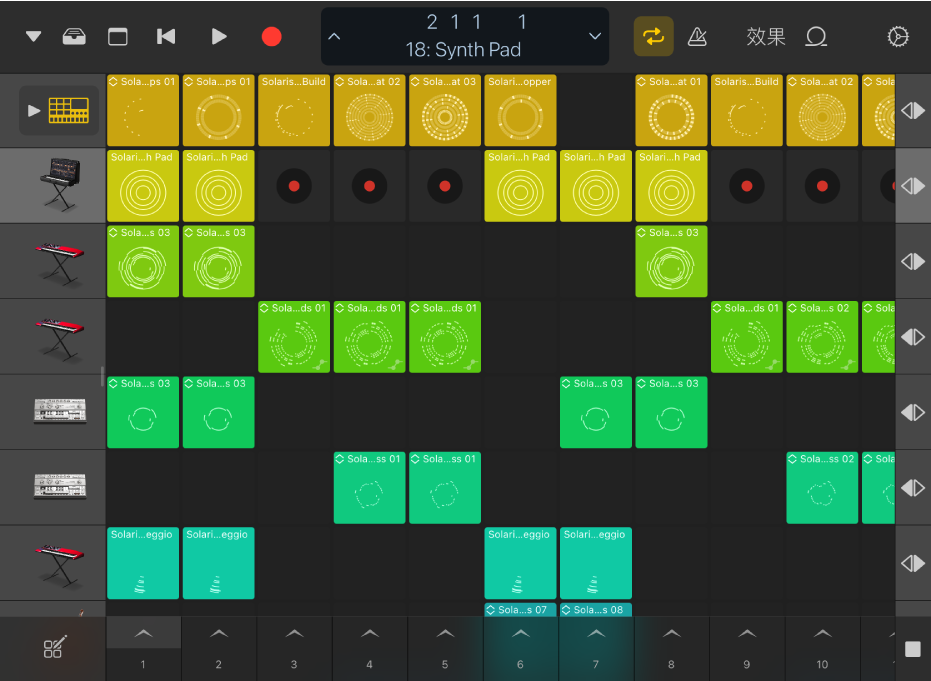 圖表。iPad 的「即時循環樂段」格狀