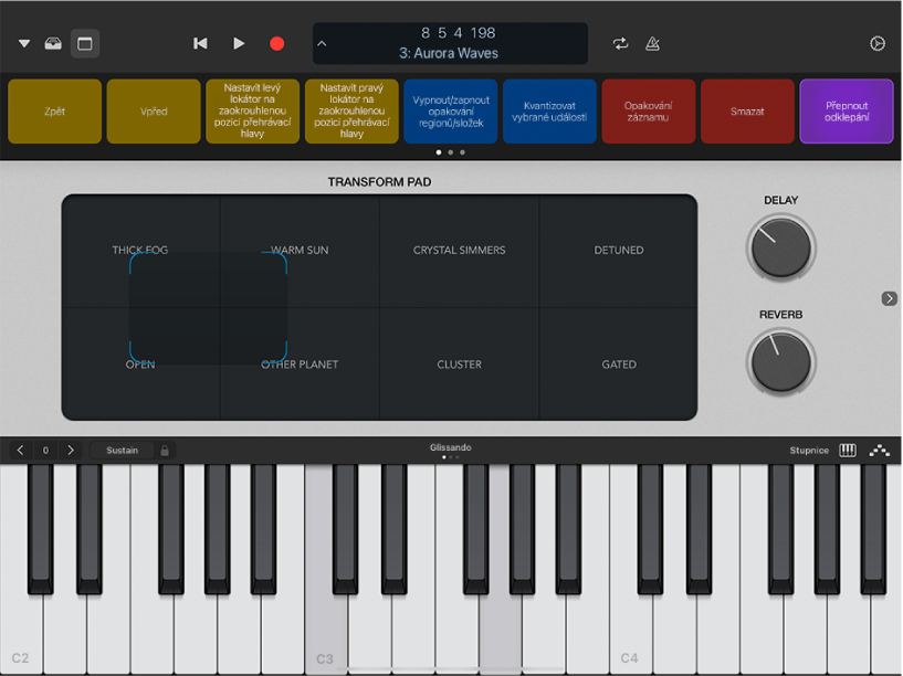 Aplikace Logic Remote s přehrávaným projektem