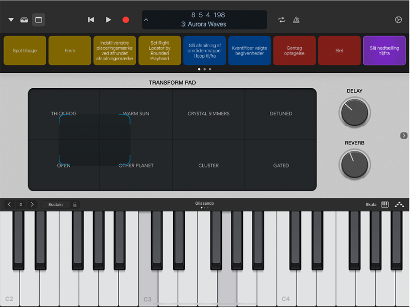 Logic Remote, der viser afspilningen af et projekt