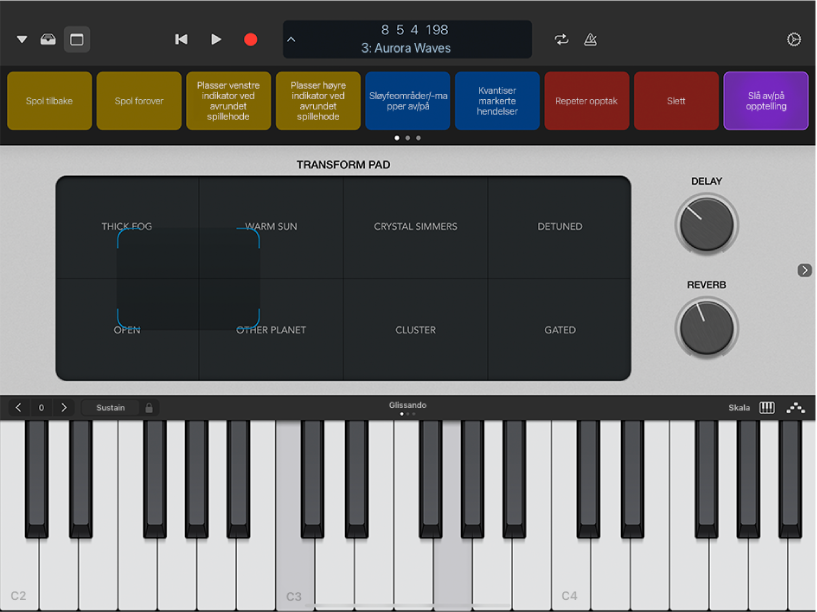 Logic Remote, som viser prosjektet som spilles av.