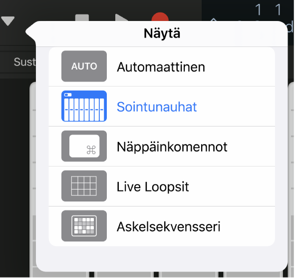 Kuva. Näytä-ponnahdusvalikko.