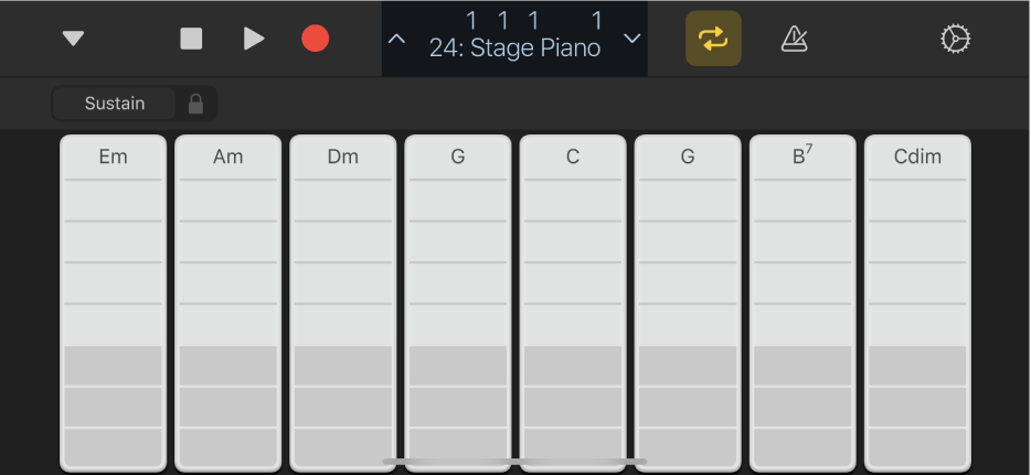 Figur. Akkordstriper i Keyboard.