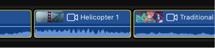 Multiple clips selected in the timeline.
