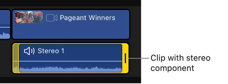 Expanded clip in the timeline showing a single stereo component.