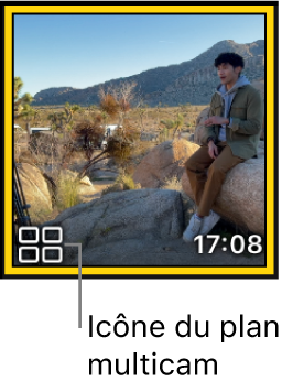 Vignette de plan dans le navigateur avec une icône de plan multicam dans le coin inférieur gauche.